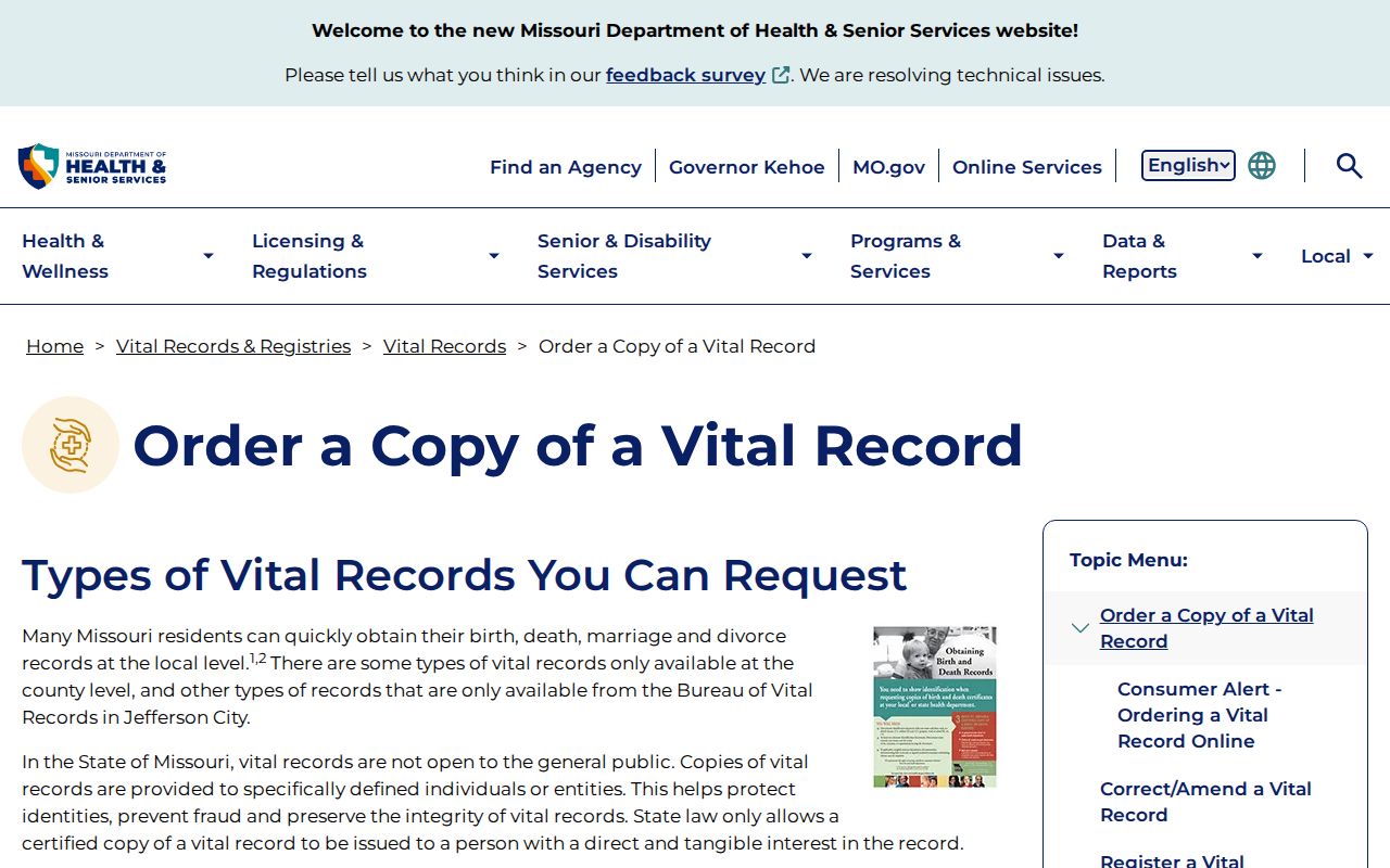 St. Charles residents directory Missouri vital records order route