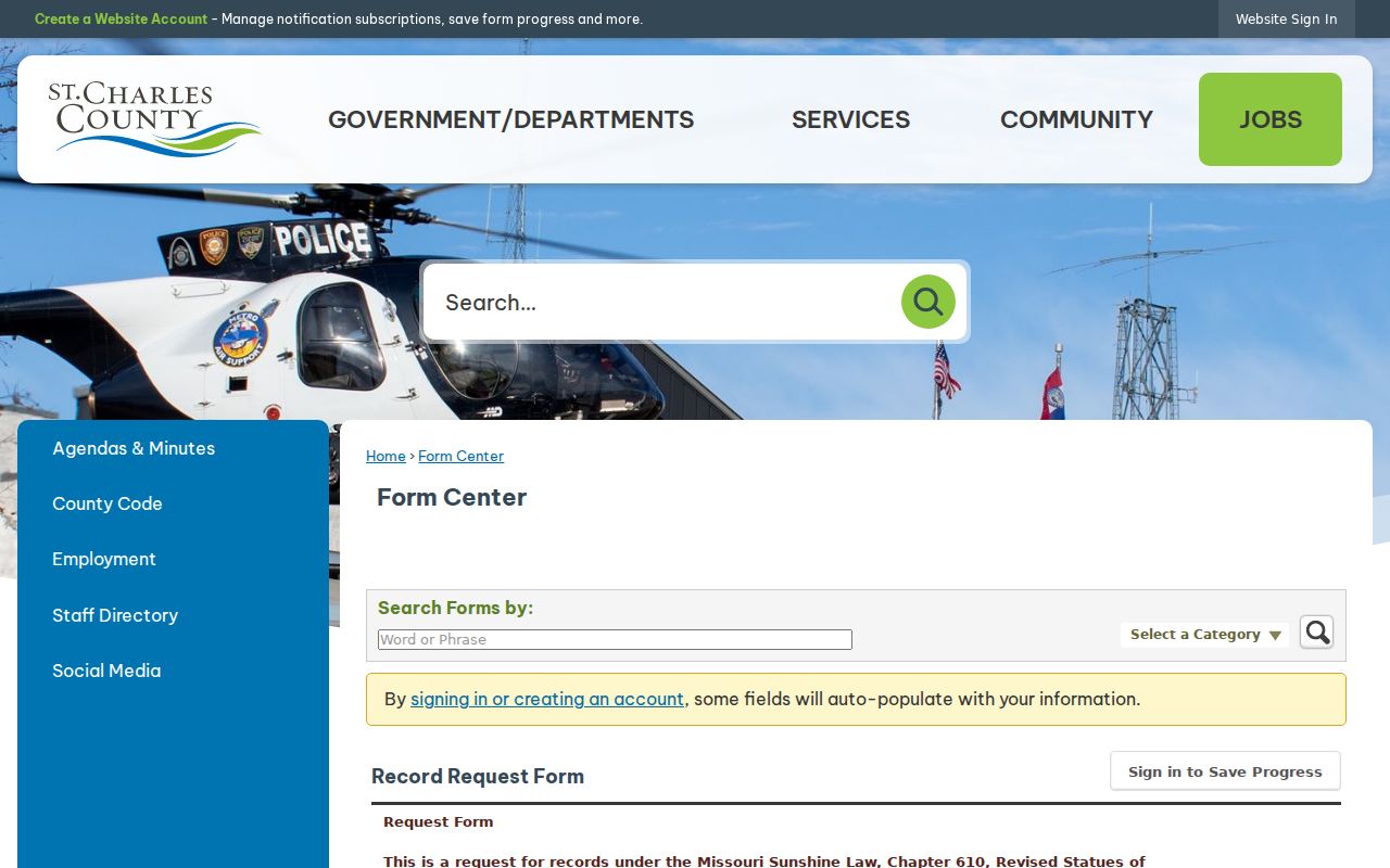 St. Charles residents directory County Sunshine Law request form