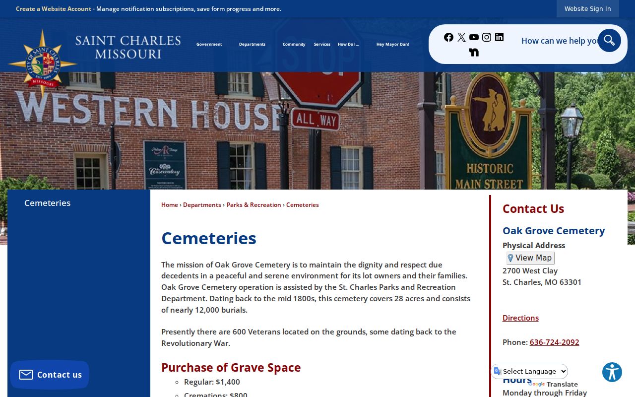 St. Charles neighbors Oak Grove Cemetery community-history source