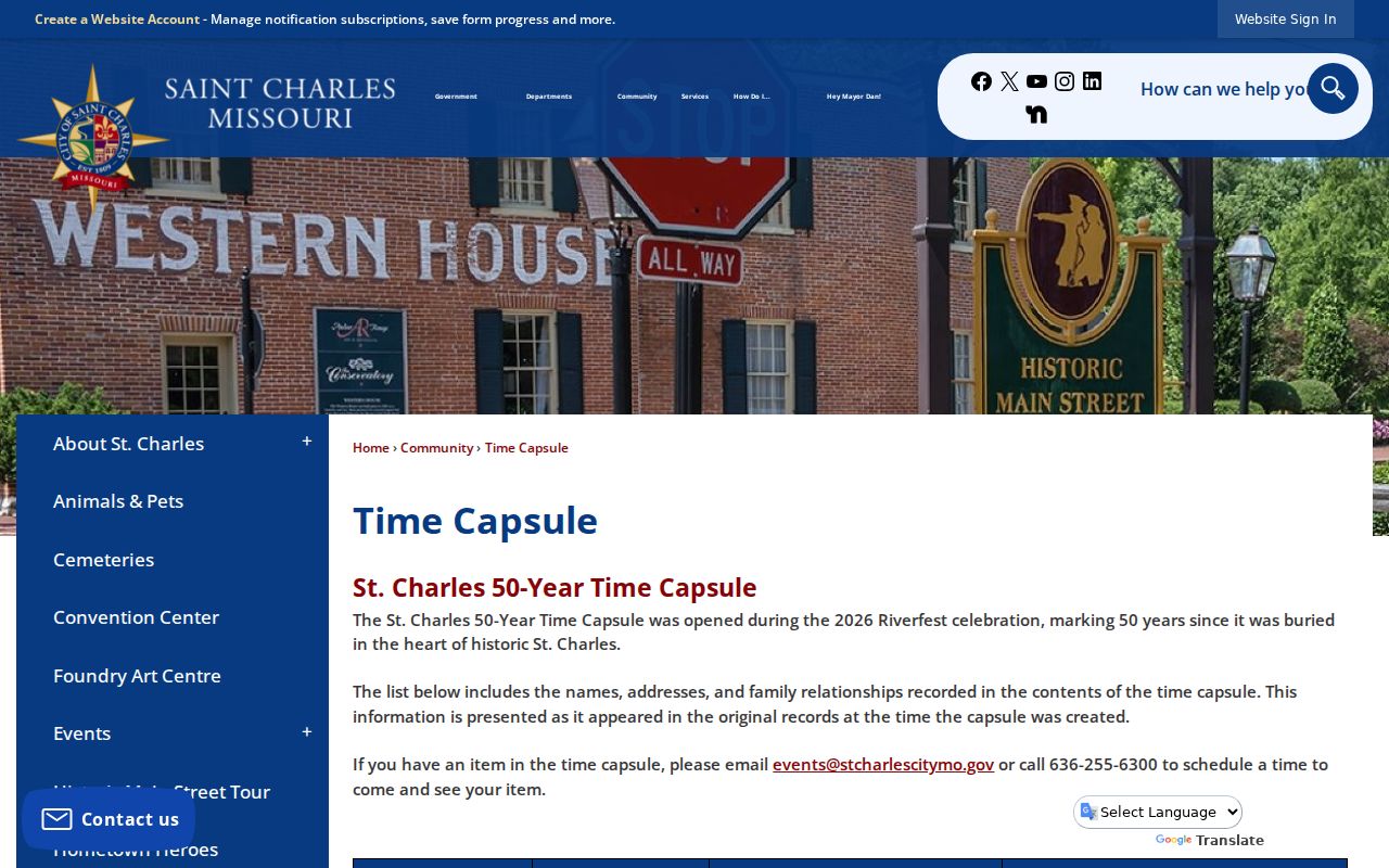 St. Charles previous residents Time Capsule historical address snapshot