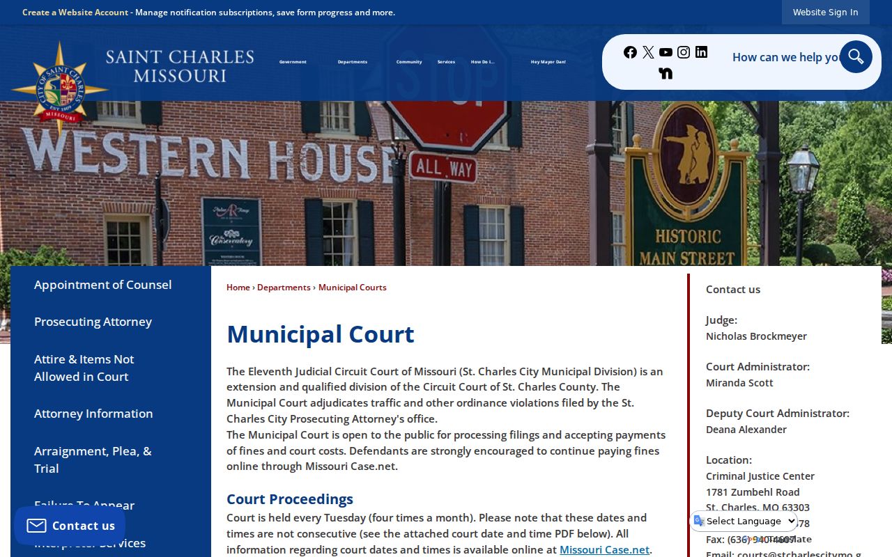 St. Charles resident lookup through the City Municipal Court and Case.net route