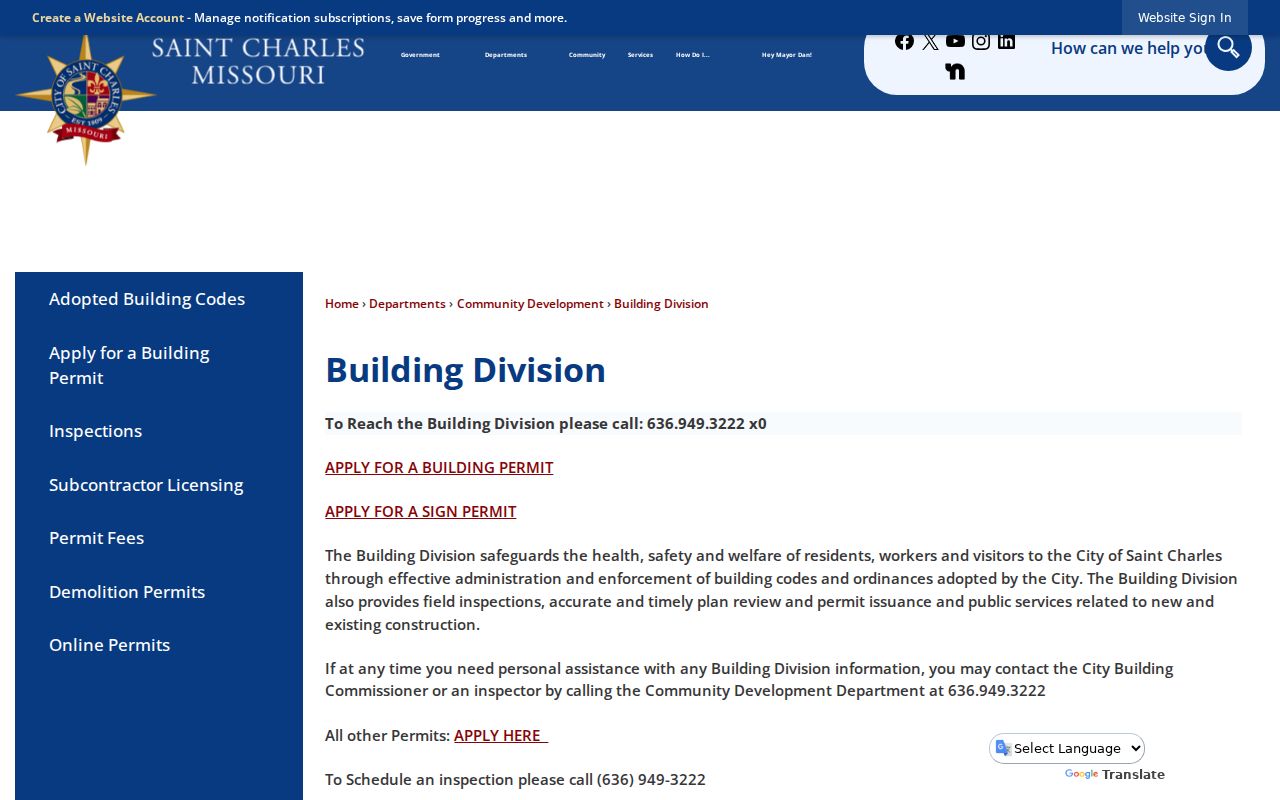 St. Charles street directory Building Division permit records route